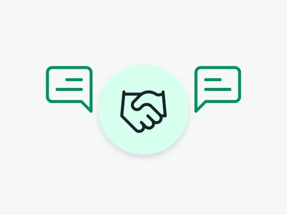 Handshake icon with two speech bubble icons