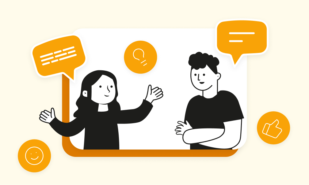 An illustration of two people having a conversation.