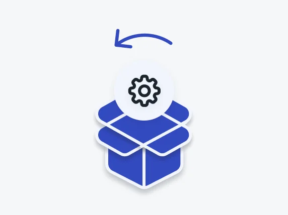 Open box with a gear icon and curved arrow