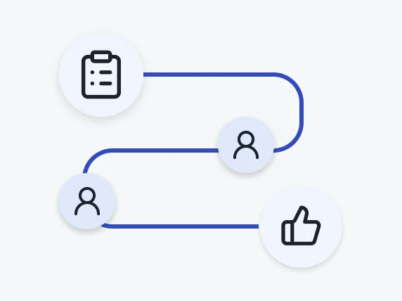 A flowchart with three icons connected by lines