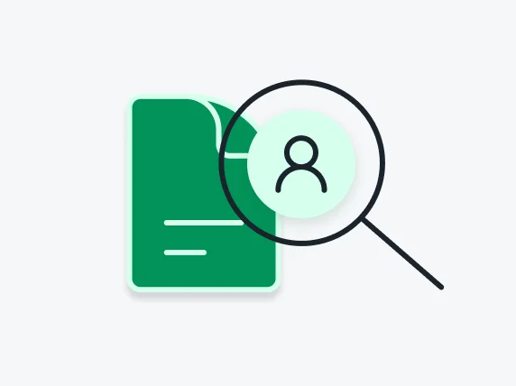 Green document with a magnifying glass illustration