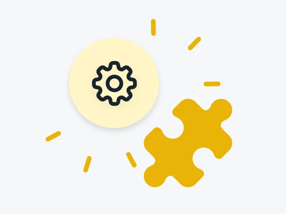 Gear illustration inside a circle with radiating lines