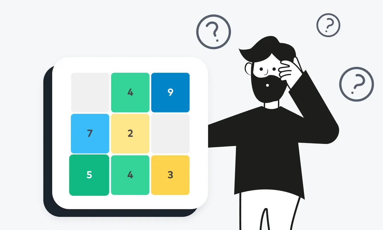 Illustration of a puzzled man scratching his head while looking at a board with question marks floating around it, representing "what is skills mapping?"