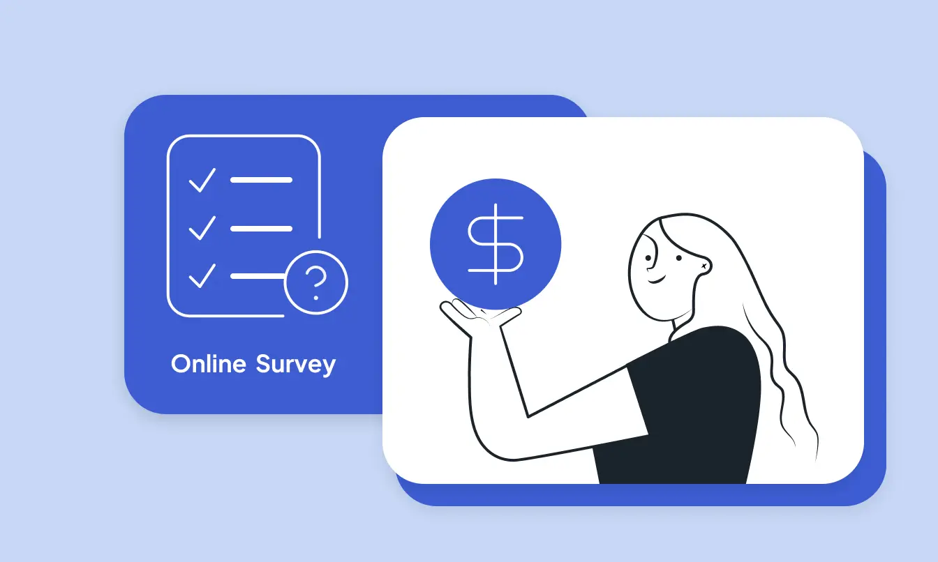 Illustration of a woman holding a dollar sign, symbolizing monetary gain from employee NPS.