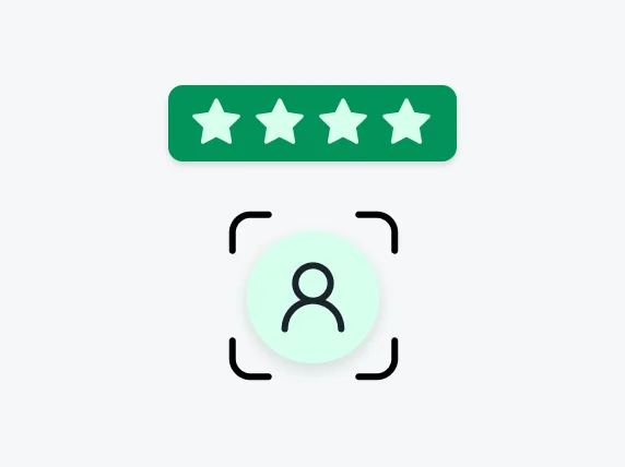 Five-star rating icon above a person outline with a focus frame