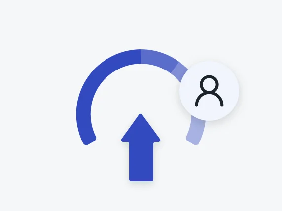 Upward arrow below a curved progress bar with person icon