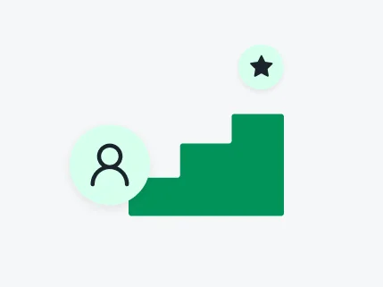 A staircase graphic with a user icon at the bottom of the stairs and a star icon at the top