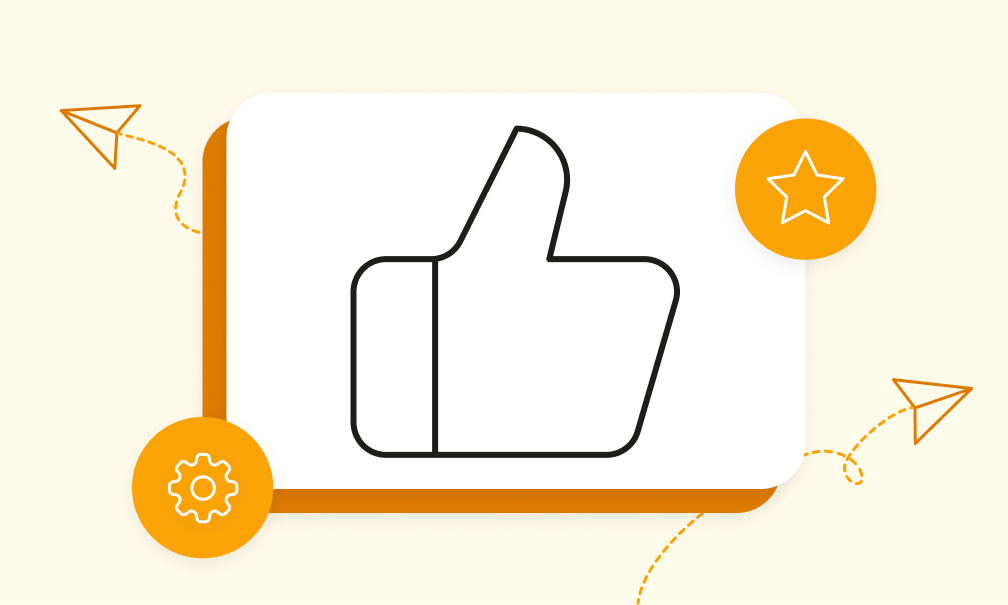 An illustration of a thumbs-up icon inside a white rectangle symbolizing improving employee experience.