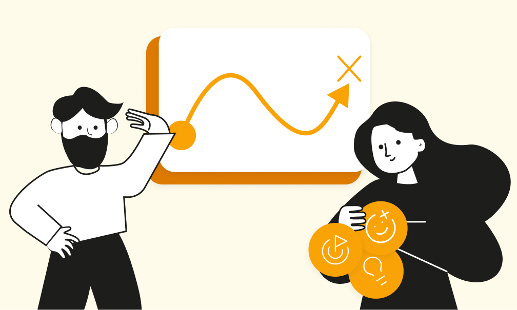 Two individuals analyzing a graph with an upward trend, symbolizing an Employee Experience Solution.