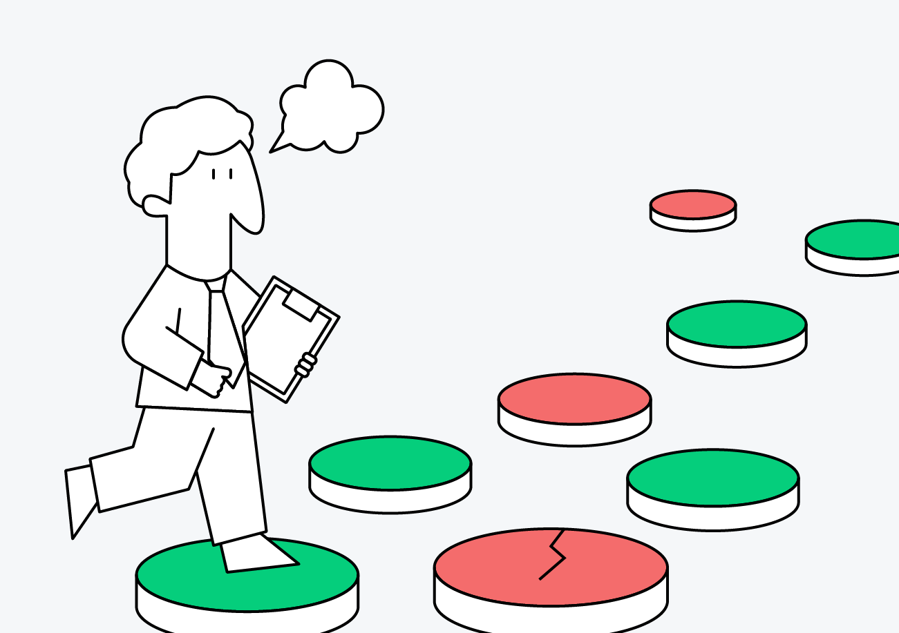Mann steigt Entscheidungstufen in einer agile Organisation