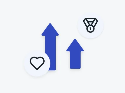 A graphic with two upward arrows: a heart icon for appreciation and a medal icon for achievement